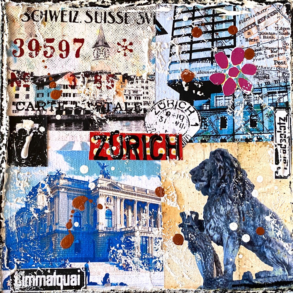 Zürich Collage Vintage Blue 1454 – Marion Duschletta