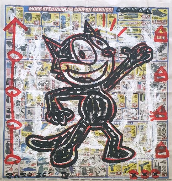 Retro Felix – Gary John, Acryl auf Papier on LA Times Newspaper