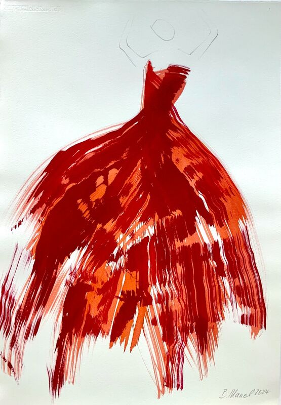 The Red Dress 22 – Bettina Mauel, Ink on Hand made Paper