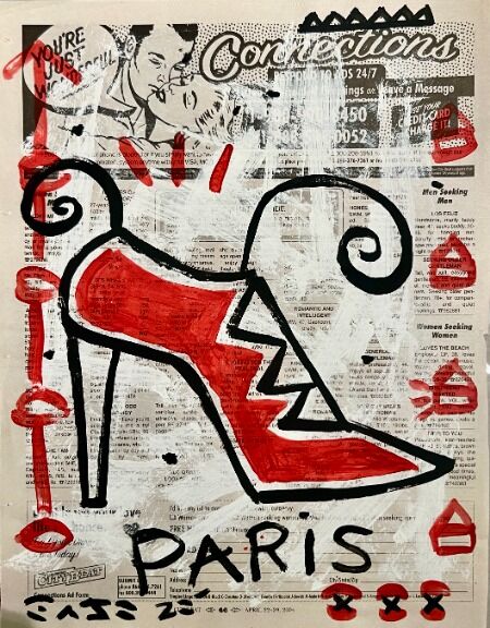Paris Mood – Gary John, Acryl auf Papier on LA Times Newspaper