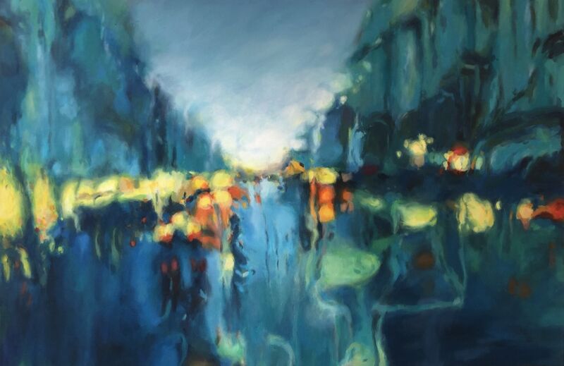 Aus dem Taxi – Tanja Binder, Öl auf Leinwand