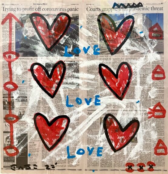 Love Love Love – Gary John, Acryl auf Papier on LA Times Newspaper