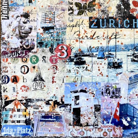 Marion Duschletta: Zürich Collage Vintage Blue 1443