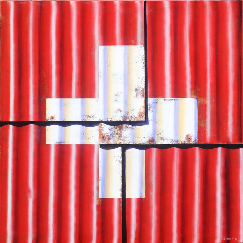 Swiss flag 2 – Ross Tamlin, Mischtechnik auf Leinwand