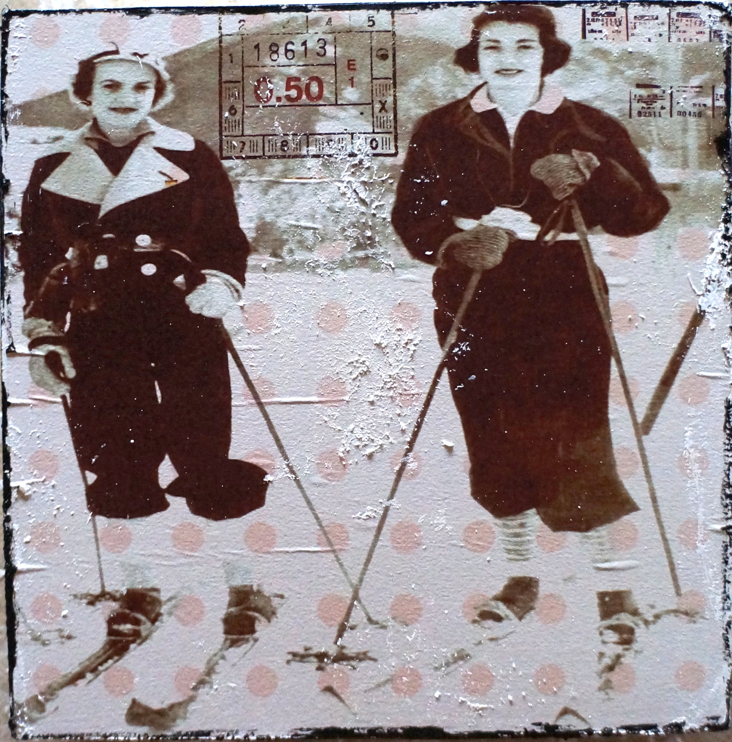 Vintage Ski auf Holzboard Nr. 965 – Marion Duschletta